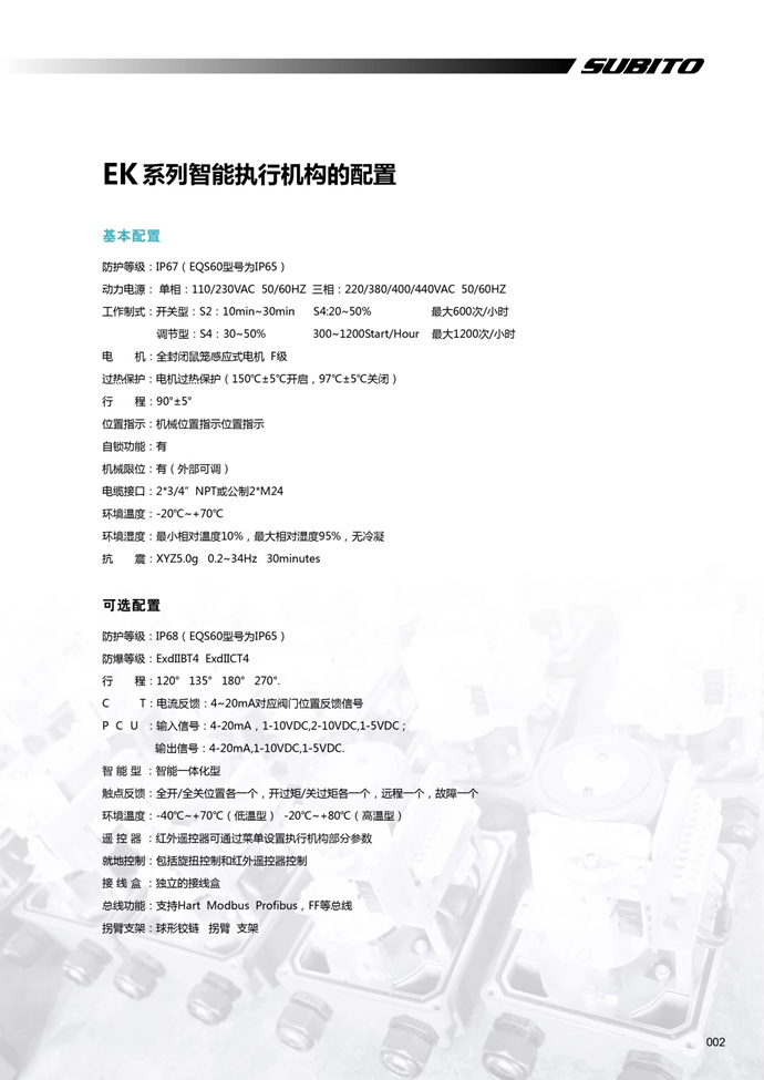 SUBITO角行程电动执行器 执行机构 EK系列